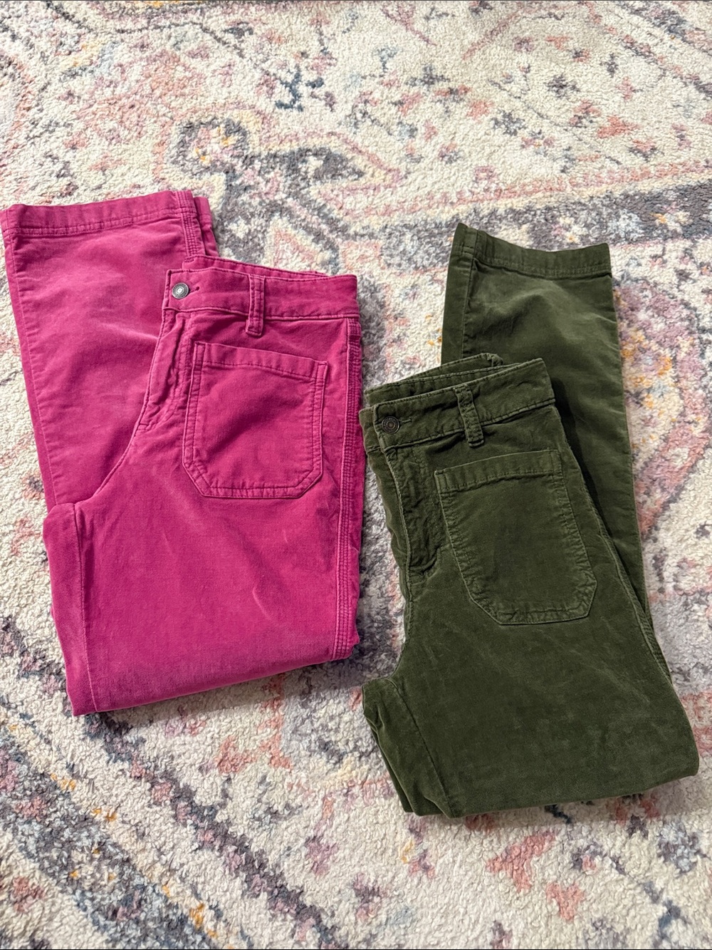 Free People Corduroy Trousers in Fuchsia and Olive